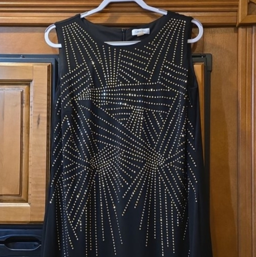 Calvin Klein Black Dress with Gold Accents